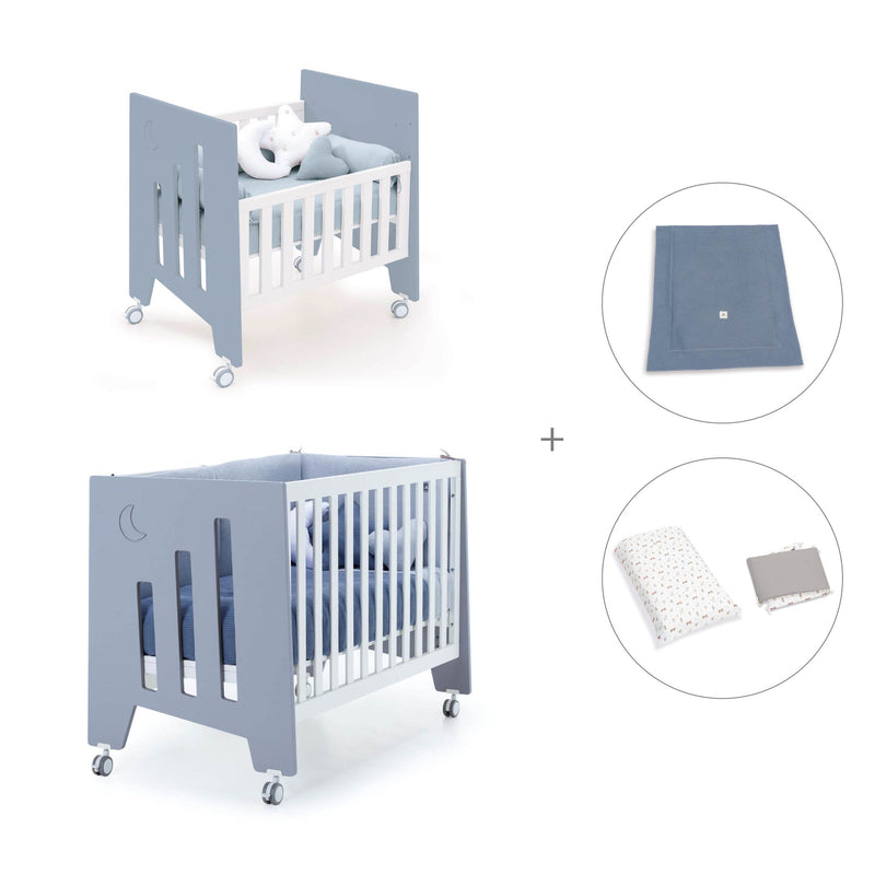 Mini berço 60x80 cm e berço 60x120 cm (7em1) azul · Omni Tre Blu denim
