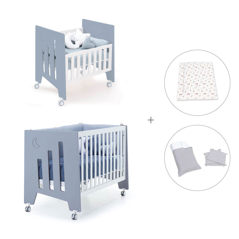 Mini berço 60x80 cm e berço 60x120 cm (7em1) azul · Omni Tre Blu denim