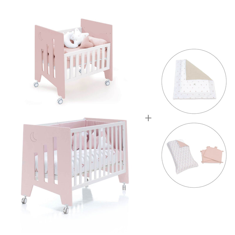 Mini berço 60x80 cm e berço 60x120 cm (7em1) rosa claro · Omni Tre Flamingo