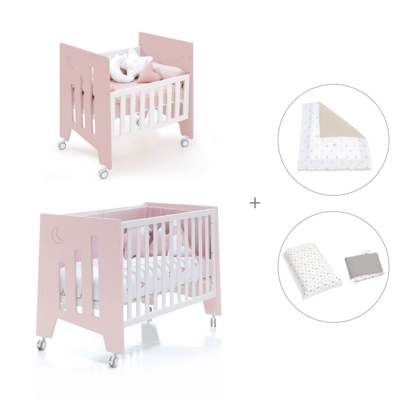 Mini berço 60x80 cm e berço 60x120 cm (7em1) rosa claro · Omni Tre Flamingo