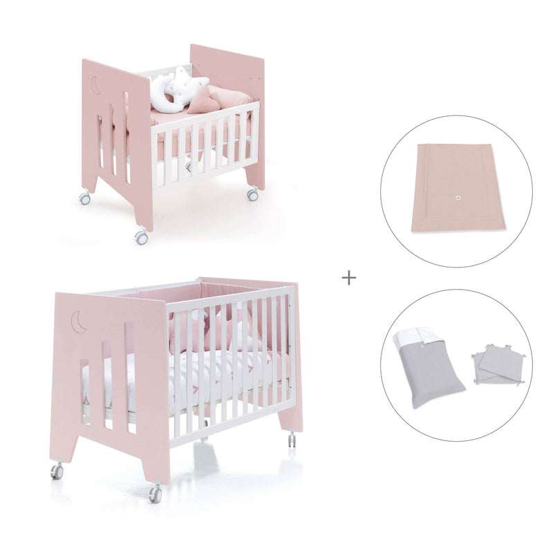 Mini berço 60x80 cm e berço 60x120 cm (7em1) rosa claro · Omni Tre Flamingo