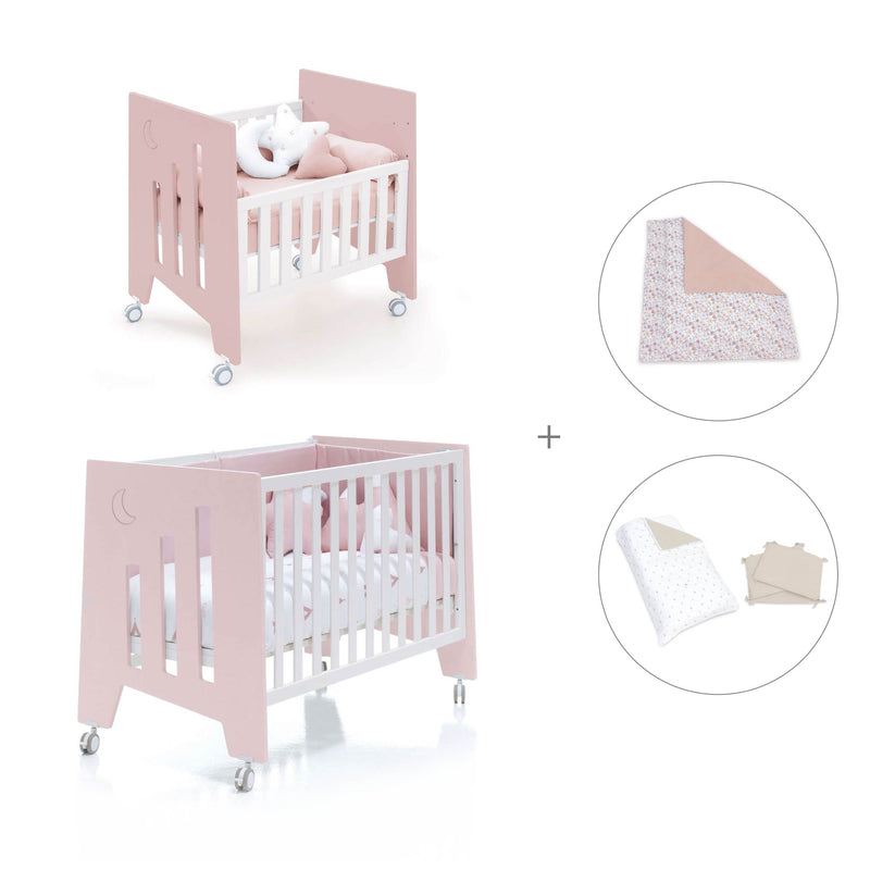 Mini berço 60x80 cm e berço 60x120 cm (7em1) rosa claro · Omni Tre Flamingo