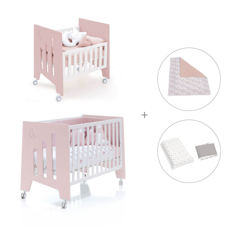 Mini berço 60x80 cm e berço 60x120 cm (7em1) rosa claro · Omni Tre Flamingo