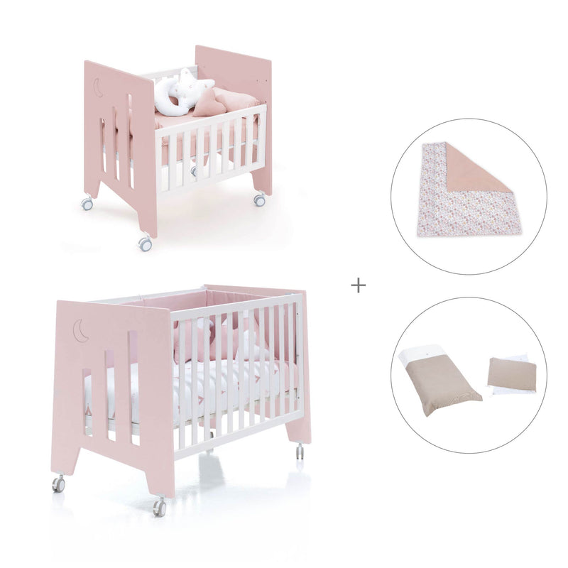 Mini berço 60x80 cm e berço 60x120 cm (7em1) rosa claro · Omni Tre Flamingo