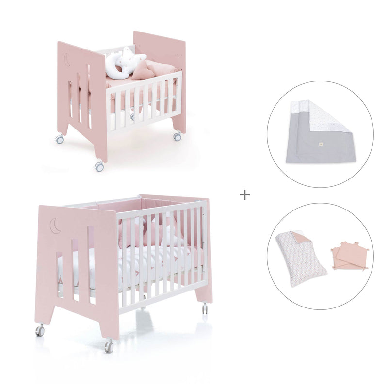 Mini berço 60x80 cm e berço 60x120 cm (7em1) rosa claro · Omni Tre Flamingo