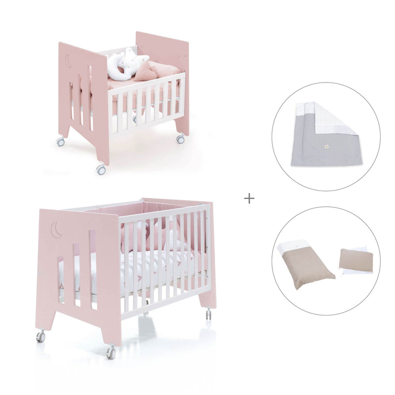 Mini berço 60x80 cm e berço 60x120 cm (7em1) rosa claro · Omni Tre Flamingo