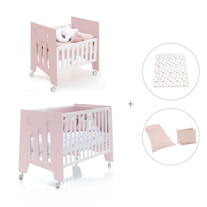 Mini berço 60x80 cm e berço 60x120 cm (7em1) rosa claro · Omni Tre Flamingo