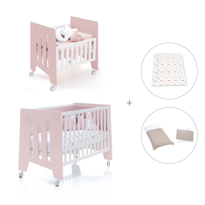 Mini berço 60x80 cm e berço 60x120 cm (7em1) rosa claro · Omni Tre Flamingo