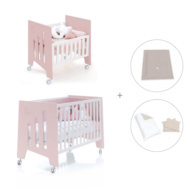 Mini berço 60x80 cm e berço 60x120 cm (7em1) rosa claro · Omni Tre Flamingo