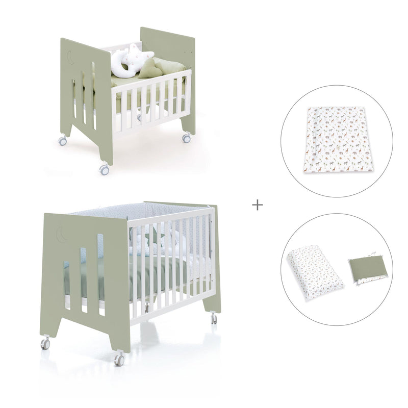 Berceau 60x80 cm et lit bébé 60x120 cm (7en1) vert-olive · Omni Tre Erba