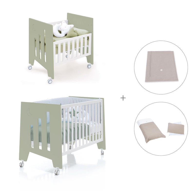 Berceau 60x80 cm et lit bébé 60x120 cm (7en1) vert-olive · Omni Tre Erba