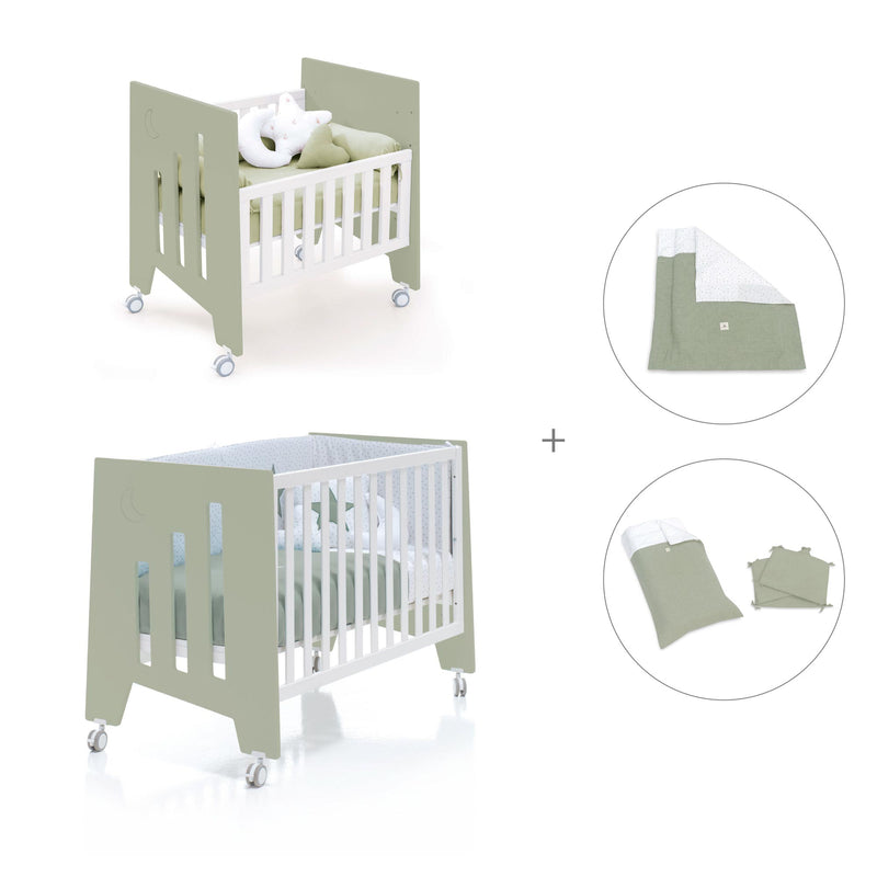 Berceau 60x80 cm et lit bébé 60x120 cm (7en1) vert-olive · Omni Tre Erba