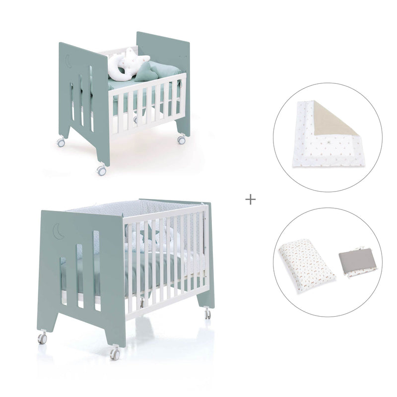 Berceau 60x80 cm et lit bébé 60x120 cm (7en1) vert eucalyptus · Omni Tre Eucalyptus