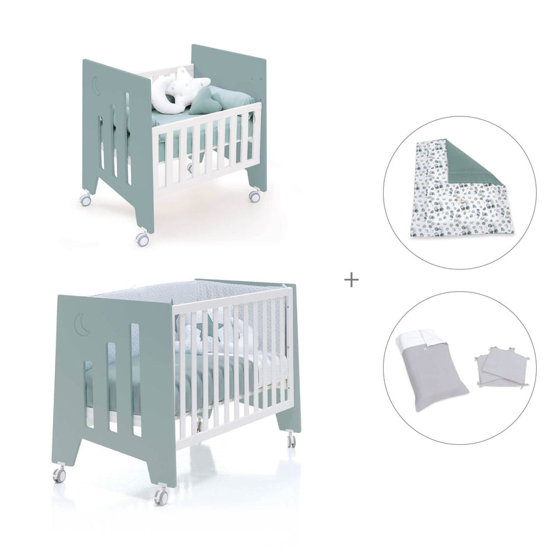 Berceau 60x80 cm et lit bébé 60x120 cm (7en1) vert eucalyptus · Omni Tre Eucalyptus