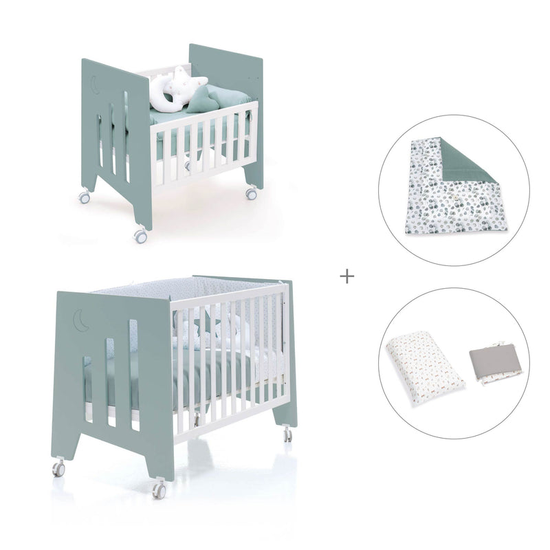 Berceau 60x80 cm et lit bébé 60x120 cm (7en1) vert eucalyptus · Omni Tre Eucalyptus