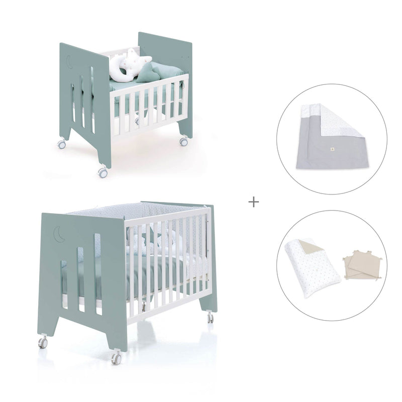 Berceau 60x80 cm et lit bébé 60x120 cm (7en1) vert eucalyptus · Omni Tre Eucalyptus