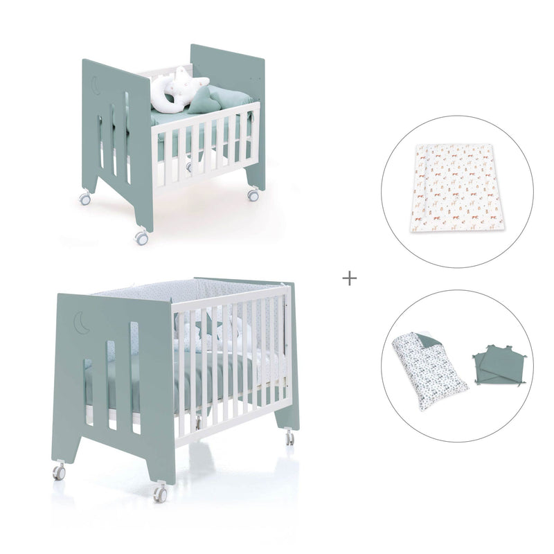 Berceau 60x80 cm et lit bébé 60x120 cm (7en1) vert eucalyptus · Omni Tre Eucalyptus