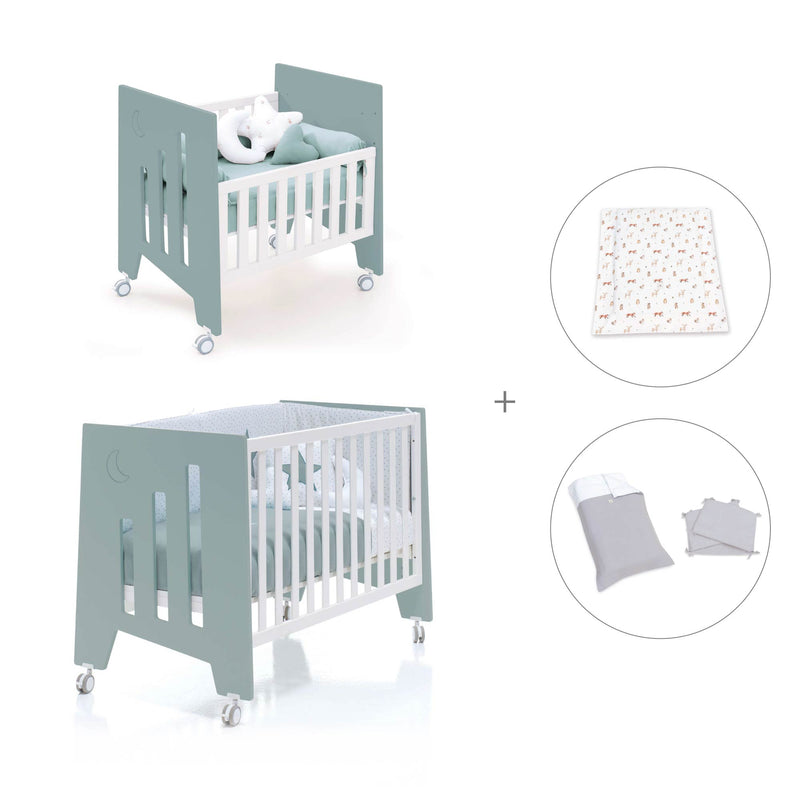 Berceau 60x80 cm et lit bébé 60x120 cm (7en1) vert eucalyptus · Omni Tre Eucalyptus