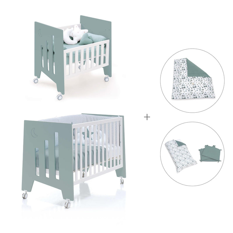 Berceau 60x80 cm et lit bébé 60x120 cm (7en1) vert eucalyptus · Omni Tre Eucalyptus