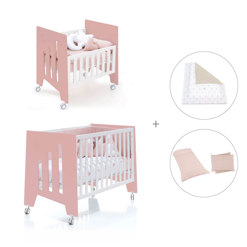Berceau 60x80 cm et lit bébé 60x120 cm (7en1) rose · Omni Tre Quarzo