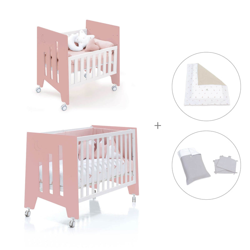 Berceau 60x80 cm et lit bébé 60x120 cm (7en1) rose · Omni Tre Quarzo