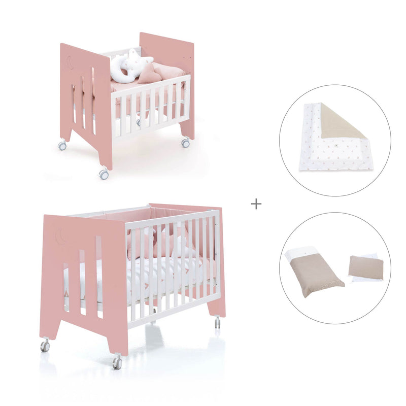 Berceau 60x80 cm et lit bébé 60x120 cm (7en1) rose · Omni Tre Quarzo