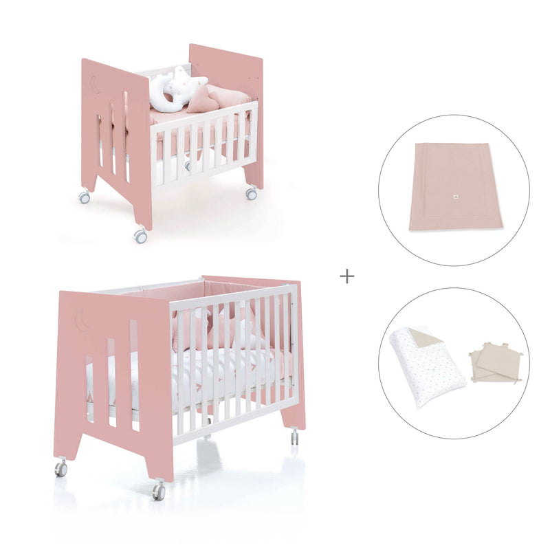Berceau 60x80 cm et lit bébé 60x120 cm (7en1) rose · Omni Tre Quarzo