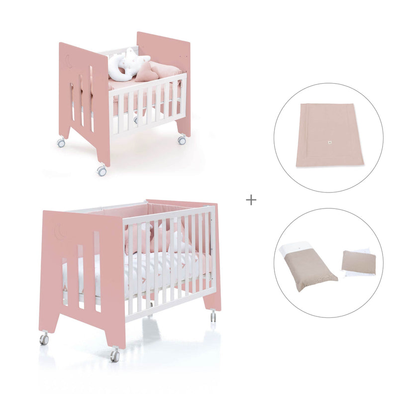 Berceau 60x80 cm et lit bébé 60x120 cm (7en1) rose · Omni Tre Quarzo