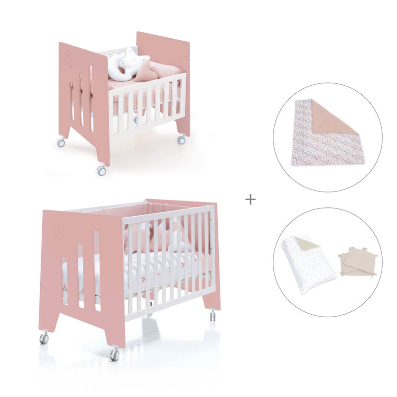 Berceau 60x80 cm et lit bébé 60x120 cm (7en1) rose · Omni Tre Quarzo