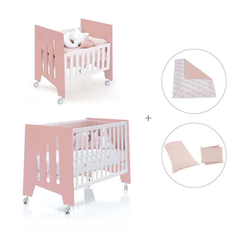 Berceau 60x80 cm et lit bébé 60x120 cm (7en1) rose · Omni Tre Quarzo