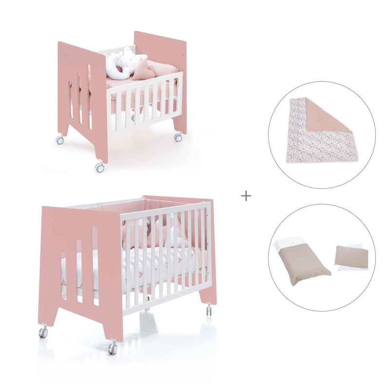 Berceau 60x80 cm et lit bébé 60x120 cm (7en1) rose · Omni Tre Quarzo