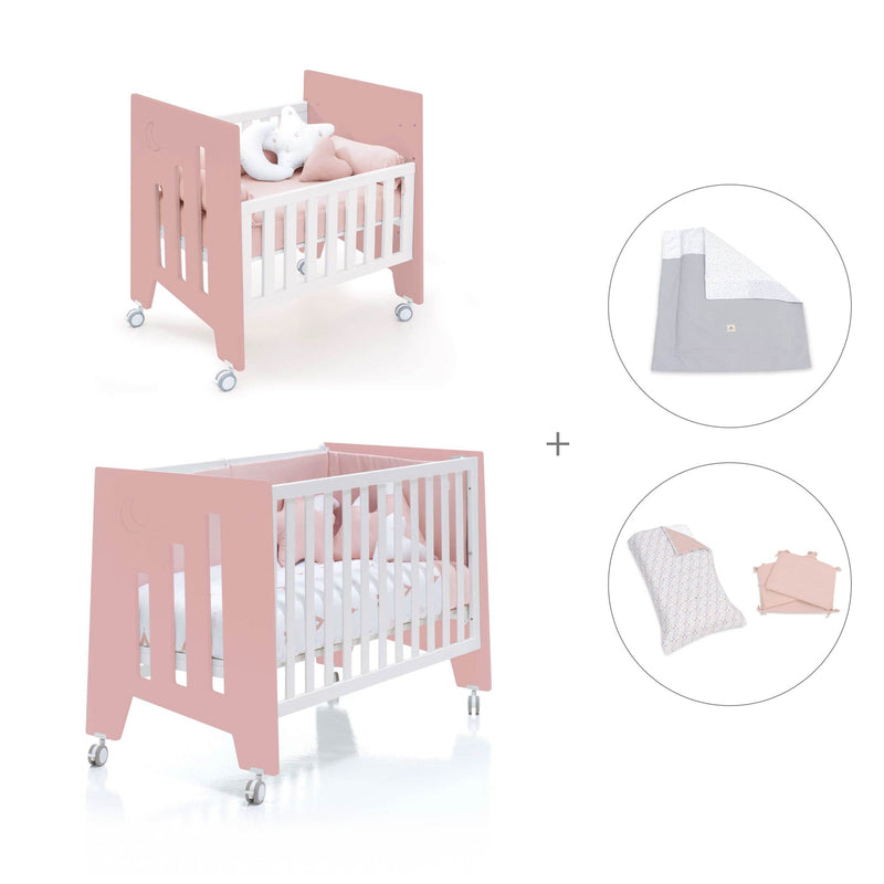 Berceau 60x80 cm et lit bébé 60x120 cm (7en1) rose · Omni Tre Quarzo