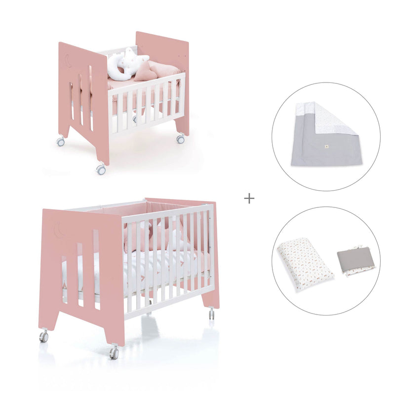 Berceau 60x80 cm et lit bébé 60x120 cm (7en1) rose · Omni Tre Quarzo