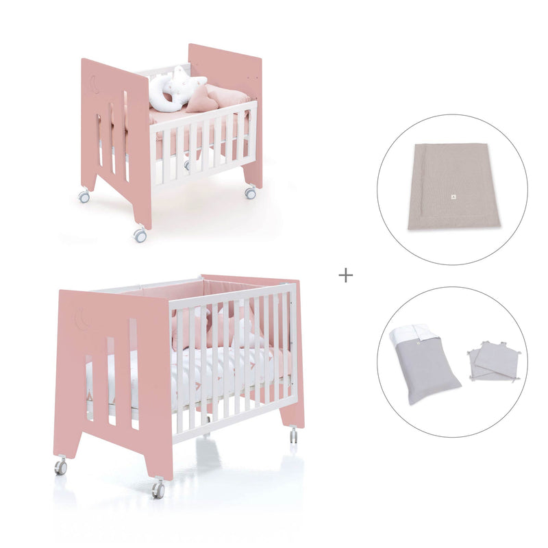 Berceau 60x80 cm et lit bébé 60x120 cm (7en1) rose · Omni Tre Quarzo