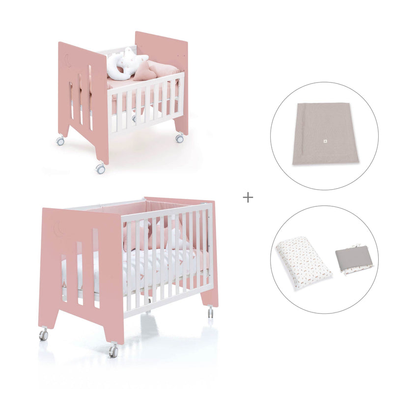 Berceau 60x80 cm et lit bébé 60x120 cm (7en1) rose · Omni Tre Quarzo