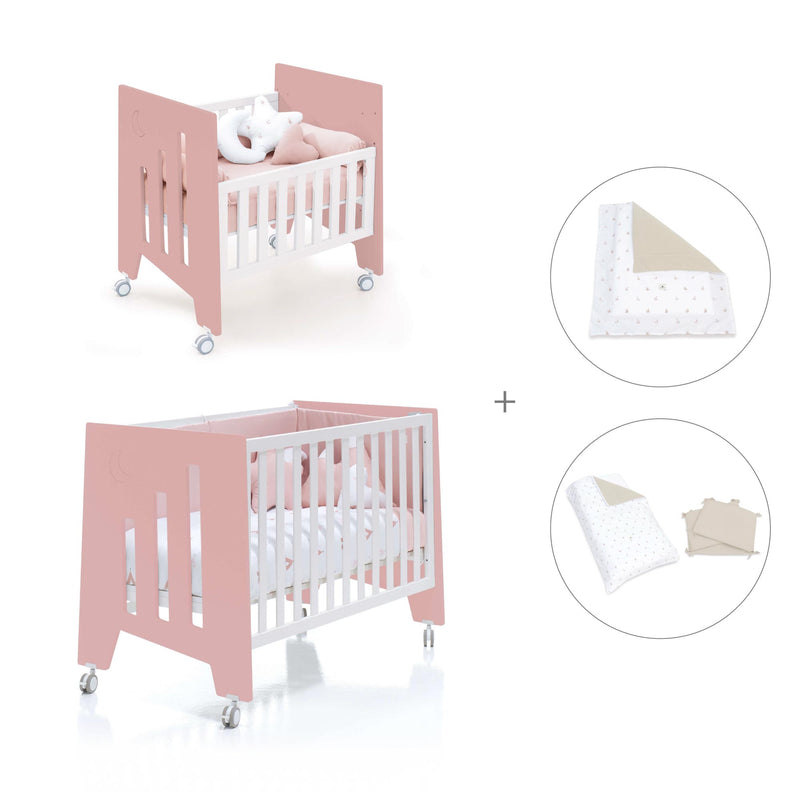 Berceau 60x80 cm et lit bébé 60x120 cm (7en1) rose · Omni Tre Quarzo