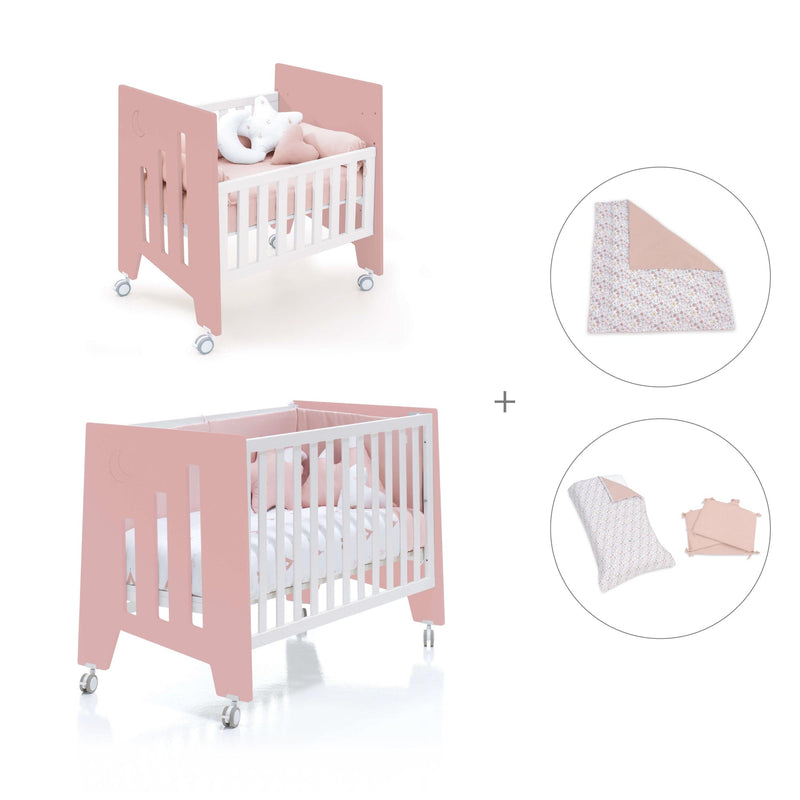 Berceau 60x80 cm et lit bébé 60x120 cm (7en1) rose · Omni Tre Quarzo