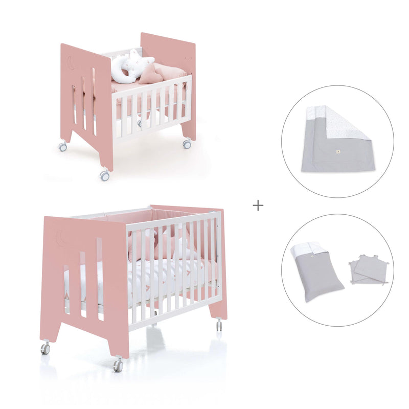 Berceau 60x80 cm et lit bébé 60x120 cm (7en1) rose · Omni Tre Quarzo