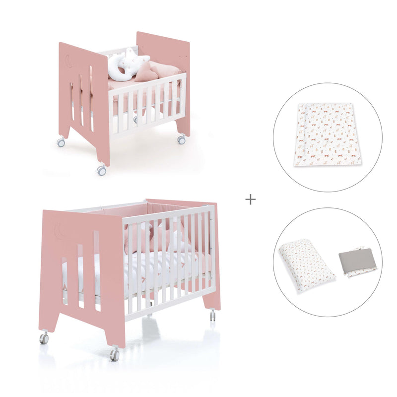 Berceau 60x80 cm et lit bébé 60x120 cm (7en1) rose · Omni Tre Quarzo