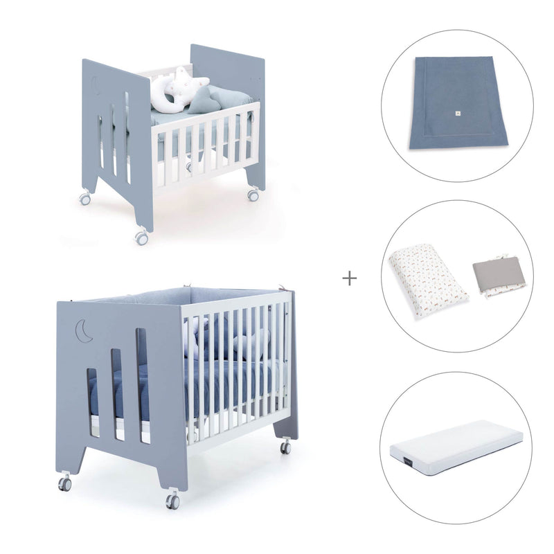 Mini berço 60x80 cm e berço 60x120 cm (7em1) azul · Omni Tre Blu denim