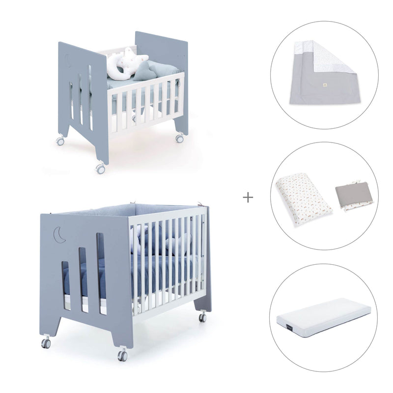 Mini berço 60x80 cm e berço 60x120 cm (7em1) azul · Omni Tre Blu denim