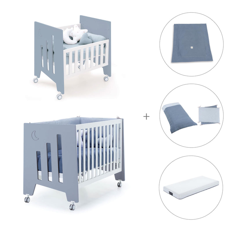 Mini berço 60x80 cm e berço 60x120 cm (7em1) azul · Omni Tre Blu denim