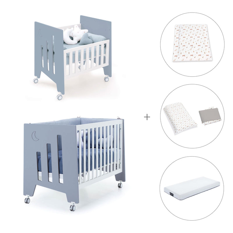 Mini berço 60x80 cm e berço 60x120 cm (7em1) azul · Omni Tre Blu denim