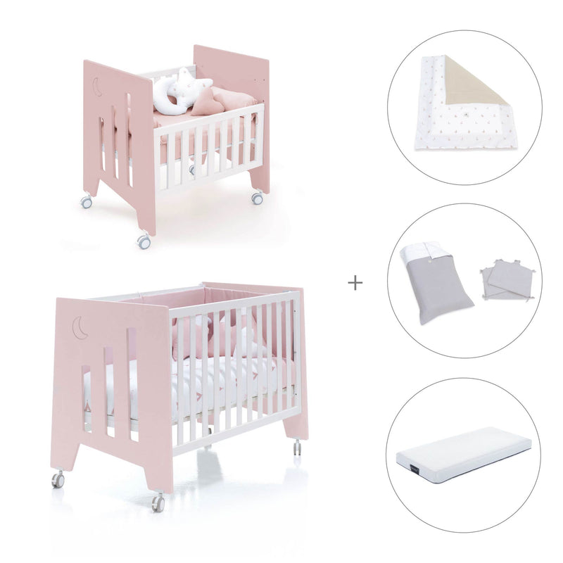 Mini berço 60x80 cm e berço 60x120 cm (7em1) rosa claro · Omni Tre Flamingo