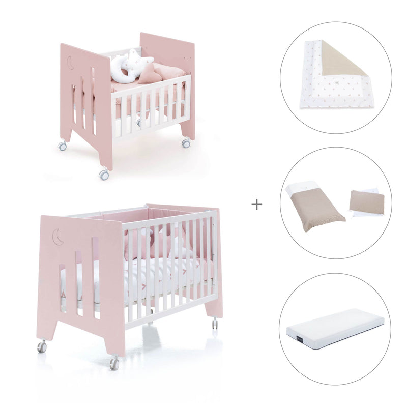 Mini berço 60x80 cm e berço 60x120 cm (7em1) rosa claro · Omni Tre Flamingo