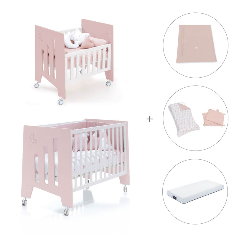 Mini berço 60x80 cm e berço 60x120 cm (7em1) rosa claro · Omni Tre Flamingo