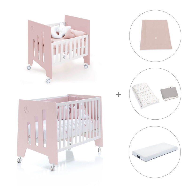 Mini berço 60x80 cm e berço 60x120 cm (7em1) rosa claro · Omni Tre Flamingo