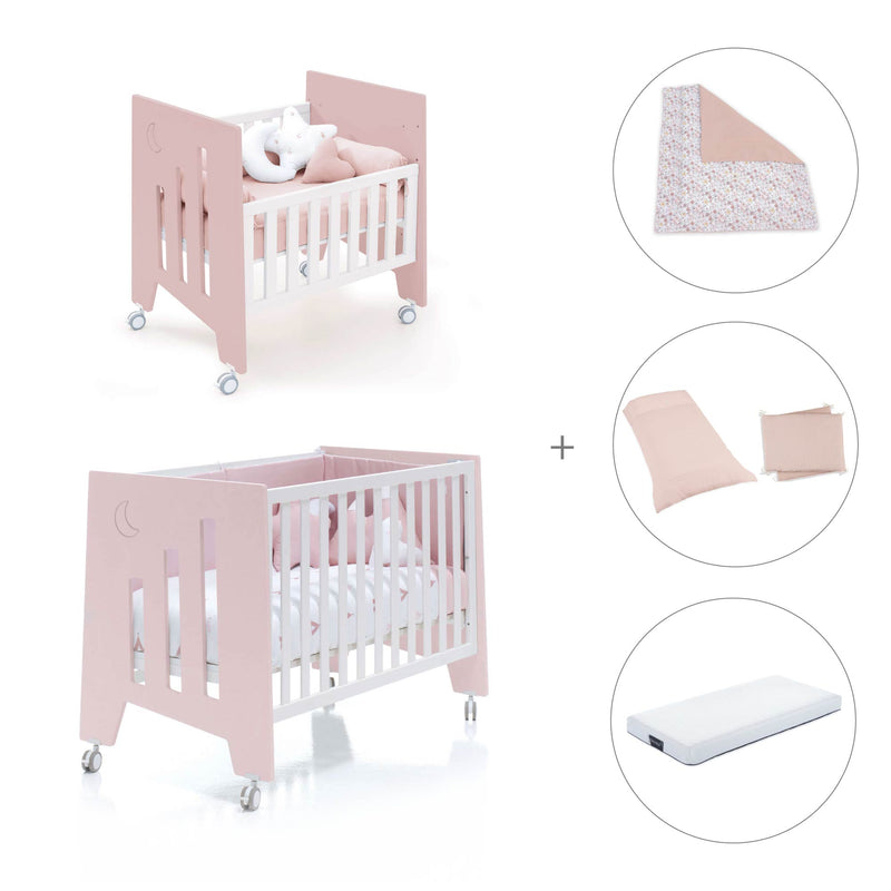 Mini berço 60x80 cm e berço 60x120 cm (7em1) rosa claro · Omni Tre Flamingo