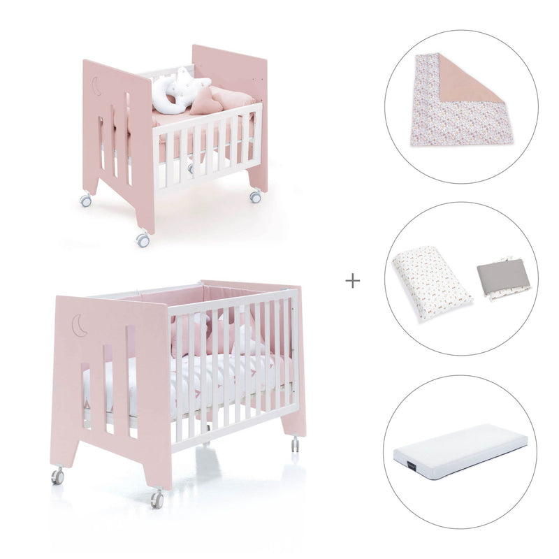 Mini berço 60x80 cm e berço 60x120 cm (7em1) rosa claro · Omni Tre Flamingo