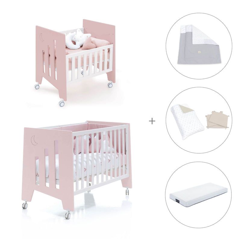 Mini berço 60x80 cm e berço 60x120 cm (7em1) rosa claro · Omni Tre Flamingo